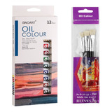 Kit Tinta Óleo Estojo 12 Cores 3 Pincel Sinoart