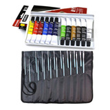 Kit Tinta Óleo Para Tela Pebeo 12 Cores Estojo 18 Pincel