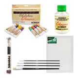 Kit Tinta Pintura Óleo Verniz Pinceis Secante Solvente Tela