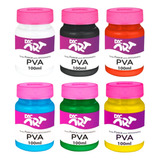 Kit Tinta Pva Fosca 6 Cores 100ml Artesanato Colorida Escola Cor Colorido