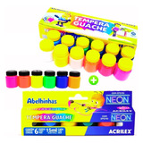 Kit Tinta Tempera Guache Acrilex 18 Cores 15ml Escolar Neon