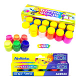 Kit Tinta Tempera Guache Acrilex 18 Cores 15ml Escolar Neon