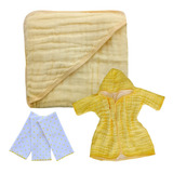 Kit Toalha De Banho Fralda Roupão Soft Bebe 3 Pano Brinde