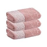 Kit Toalhas De Rosto- 3 Peças- Medalhão- Corttex- Algodão- Jacquard- Alta Absorção- 450g-m- - Altihaus -Rosa-
