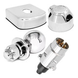 Kit Tomada C Plug Bola Cromada Capa Aço Inox Para Engate