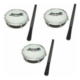 Kit Torelli 3 Tamborim Preto Pele Leitosa Tt404 Baqueta