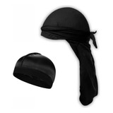 Kit Touca Bandana Durag Waves Caps Para Penteados Waves Cor Preto