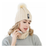Kit Touca Boina Gorro Pom Pom Cachecol Gola Beanie Forrada Lã Alta Qualidade Tricot Grosso Inverno Frio Feminino