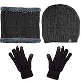 Kit Touca De Lã Gorro Forrado Luva Touch Celular Cachecol Unissex Adulto Acrílico Preto 