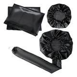 Kit Touca Difusora 1 Touca Anti Frizz 2 Fronhas Cetim Seda Cor Preto