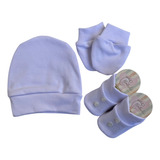 Kit Touca Luva E Sapatinho Para Bebe Rn Branco