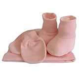 Kit Touca Luva Pantufa Bebê Recém Nascido Enxoval Maternidade Algodão Antialérgico Menino Menina Unissex MXC BRASIL Rosa Bebê 