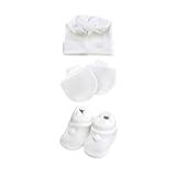 Kit Touca Luva Sapatinho Tricot Hipoalergênico Para Bebê Branco