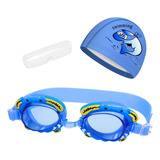 Kit Touca Óculos Natação Piscina Infantil Crianças Desenhos Cor Azul Caranguejo