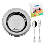 Kit Tramontina Prato Colher Garfo Inox Infantil Escolar Nome