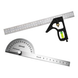 Kit Transferidor Grau Inox 180 Graus   Esquadro Combinado