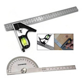 Kit Transferidor Grau Inox 180 Graus Esquadro Combinado