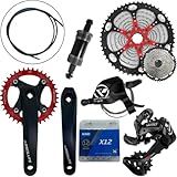 Kit Transmissão Grupo 12 Velocidades K7 Completo 52d Mtb Ciclismo Mountain Bike 11/52 Bicicletas (vermelho, 36d)