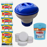 Kit Tratamento Piscina Clorador Redondo 5 Pastilha 1 Estojo