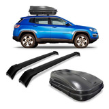 Kit Travessa Bagageiro Jeep Compass Preto + Maleiro 510 L.