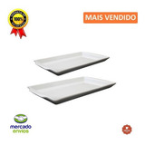 Kit Travessa Rasa Grande E Pequena Porcelana Branca 2unid