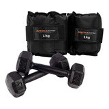 Kit Treine Em Casa 2 Halteres Sextavado 2kg Caneleiras 1kg