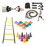 Kit Treino 1 Escada 10 Pratos 10 Cones Kit 11 Peças Elastico