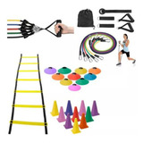 Kit Treino 1 Escada 10 Pratos 10 Cones Kit 11 Peças Elastico