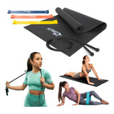 Kit Treino Corda 3 Elásticos De Compressão E Tapete De Yoga