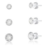 Kit Três Brincos De Prata Redondo Zircônia Branca Prata 925