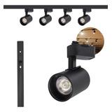 Kit Trilho Eletrificado 1m Preto 4 Spots Led 10w Luz Frio 110v 220v