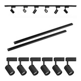 Kit Trilho Eletrificado 2 Metro C 6 Spots Leds 7w Preto