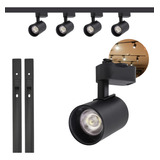 Kit Trilho Eletrificado 2m Preto  4 Spots Led 10w Luz Quente Cor Preto 110v 220v