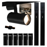 Kit Trilho Eletrificado 2m Preto 6 Spots Led 20w Luz Neutra