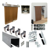 Kit Trilho Porta De Correr Até 100cm Madeira Perfil Natural