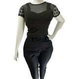 Kit Trio 3 Peças Plus Size Blusa Tule cropped calça Brin