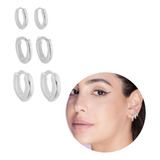 Kit Trio Argola Brinco De Prata 925 Lisa Masculina Feminina