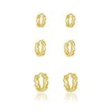 Kit Trio De Brinco Com 3 Argolas Trançadas Douradas Folheado Ouro 18k -Dourado-