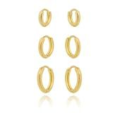 Kit Trio De Brincos Argola Fina Folheada Em Ouro 18k