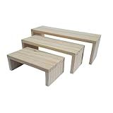 Kit Trio Escadinha Decoração De Festa Porta Doce Mesinha Madeira Rústica Suporte Expositor Doce Buffet PMG Natural 
