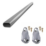 Kit Tubo Cabideiro Oval 100cm Aluminio 2 Suportes Laterais