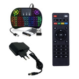 Kit Tv Box Controle Remoto Fonte De Alimentação Mini Teclado