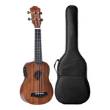 Kit Ukulele Seizi Bali Soprano Elétrico Tobacco Com Capa