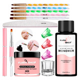 Kit Unha Monomer Pó Acrílico 5 Pinceis Dappen Alongamento