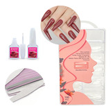 Kit Unha Postiça Bailarina Transparente Cola Lixa Caixão
