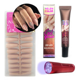 Kit Unha Postiça Tips Realista Cola Em Gel Lanterna Led