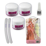 Kit Unhas 100 Tips Cola 3 Pó Acrílico 2 Lixa Banana