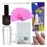 Kit Unhas Gel Strass Acrigel Placas Com Carimbo Top Coat