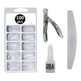Kit Unhas Postiças 100 Un Cola 3g Alicate Lixa Para Unhas