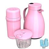 Kit Unibaby 2 Garrafas Térmica 500ML 250ML Porta Leite Em Pó Dosador 300ML 3 Pças Unitermi Passeio Rosa 